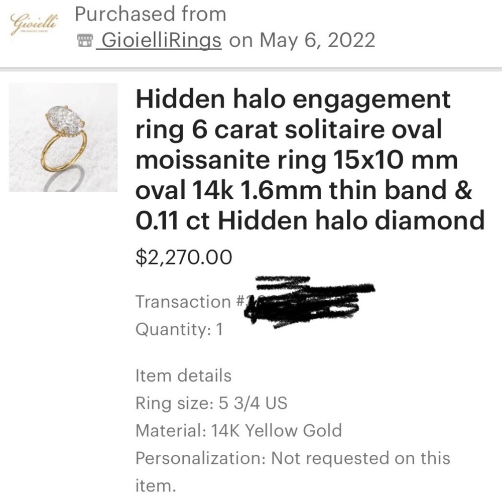 Hidden halo engagement ring 6 carat solitaire oval moissanite ring - Picture 4 of 9
